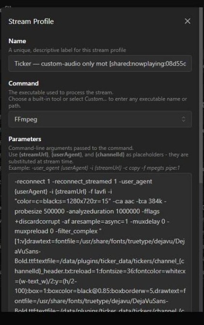 A shared stream profile using the {channelId} token